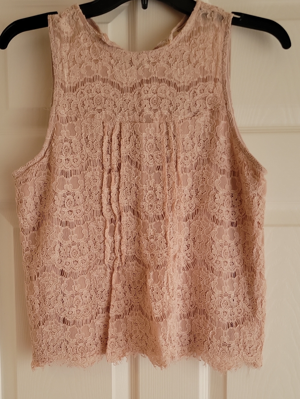 Lace Overlay Sleeveless Top - Blush Pink
